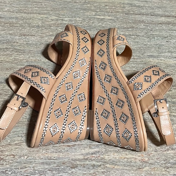 Tory Burch Natural Vachetta Ankle Strap Wedge Calf Leather Sandals - Picture 9 of 16